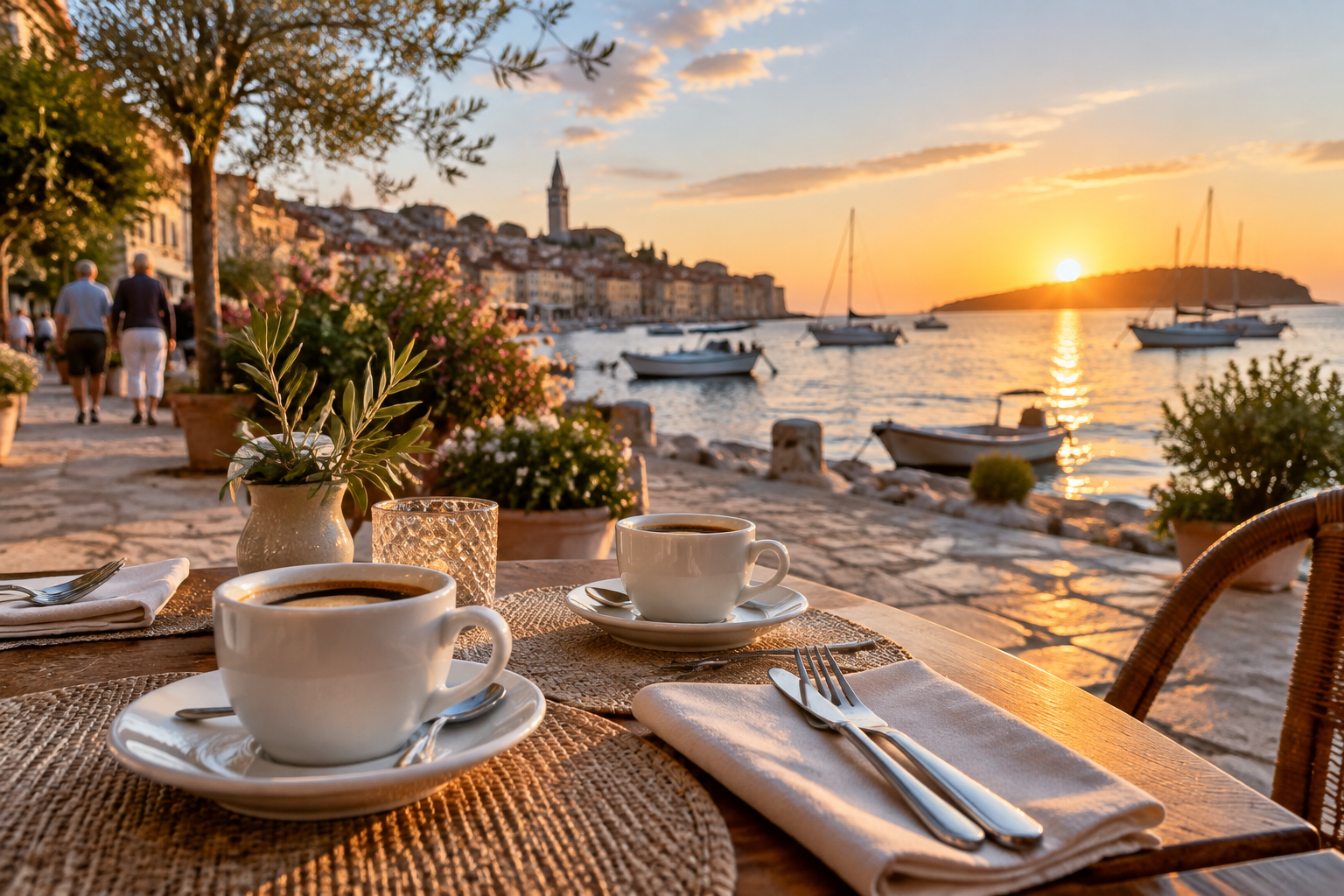 Illustration d’ambiance — café de bienvenue et table de déjeuner